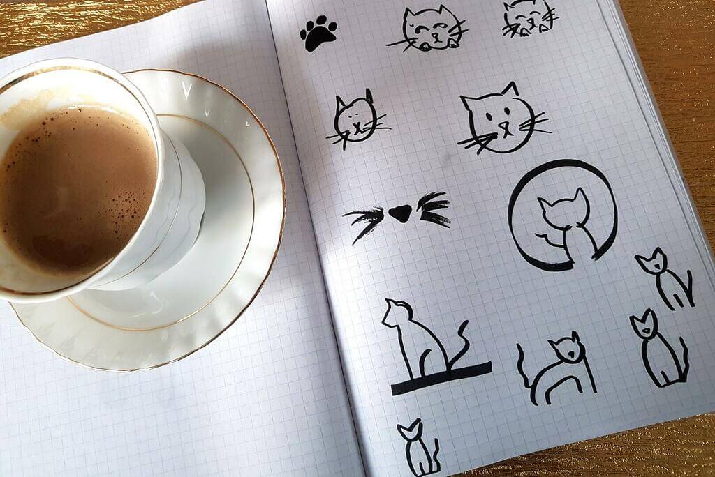 dessins de chat et café