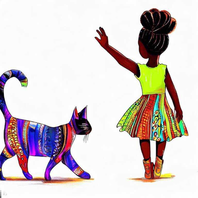 fille qui salue son chat 