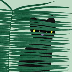 dessin de chat dans des plantes